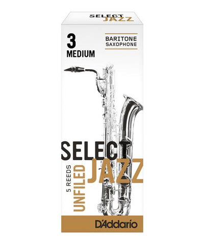 D'addario (Rico) Cañas "Select Jazz" Para Saxofón Barítono 3M Unfiled, RRS05BSX3M(5), Caja Con 5 Pzas
