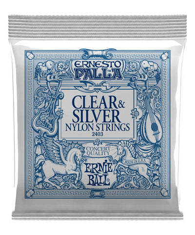 Ernie Ball Encordadura Ernesto Palla Clear & Silver Nylon 2403, Guitarra Clásica, Tensión Media