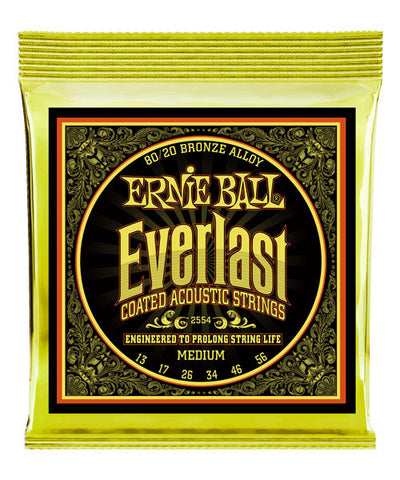 Ernie Ball Encordadura Everlast Medium Coated 80/20 Bronze 2554, Guitarra Acústica, 13-56