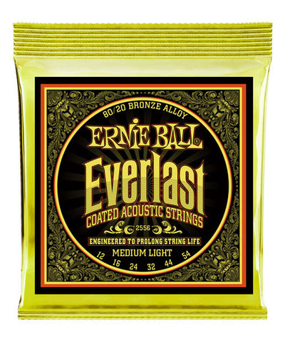 Ernie Ball Encordadura Everlast Medium Light Coated 80/20 Bronze 2556, Guitarra Acústica, 12-54