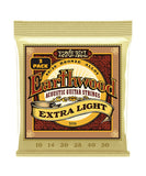 Ernie Ball Encordadura "Earthwood 80/20 Extra Light - 3 Pack" 3006, Guitarra Acústica Bronce 0.010-0.050
