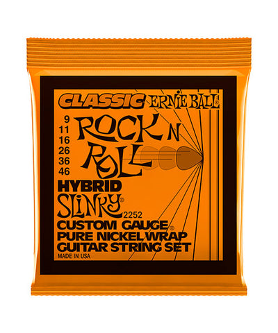 Ernie Ball Encordadura "Hybrid Slinky Classic Rock N Roll" 2252, Guitarra Eléctrica 9-46, Níquel