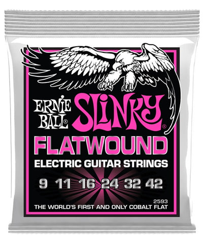 Ernie Ball Encordadura "Super Slinky Flatwound" 2593 Cobalto Guitarra Eléctrica, 0.009-0.042