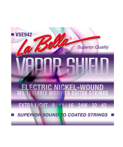 La Bella Encordadura Para Guitarra Eléctrica Extra Light Niquel 0.009-0.042 VSE942 Vapor Shield