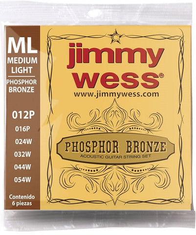 Jimmy Wess Encordadura para Guitarra Acústica Medium Light JWGA-812BF Acero Estañado + Entorchado Bronce Fosforado