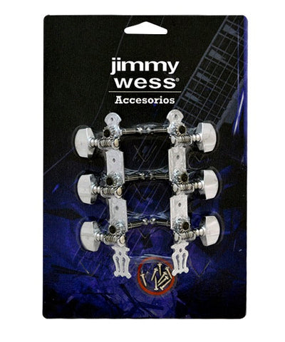 Jimmy Wess Maquinaria SKG367-CK para Guitarra Acústica 3+3 Niquelada (Perno y Botón Metal)
