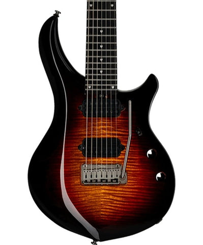 "Exclusiva en Repertorio Wagner Online" Sterling by Music Man Guitarra Eléctrica 7 Cuerdas Entintado Ambar/Sombreado Negro ST-MAJ270XFM-TGEE1WB con Funda, Serie Majesty 7 DiMarzio