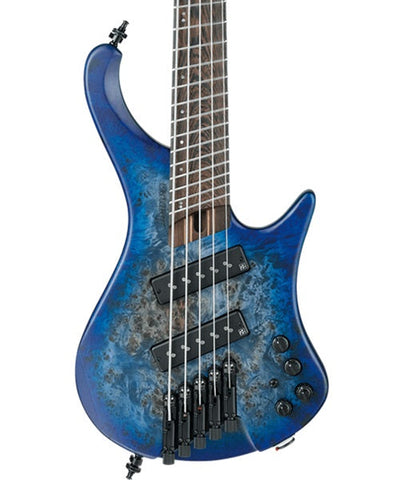 Ibanez Bajo Eléctrico 5 Cuerdas Azul Veteado Mate EHB1505MS-PLF con Funda, Bass Workshop