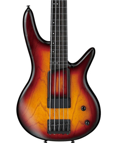 "Exclusiva en Repertorio Wagner Online" Ibanez Bajo Eléctrico 5 Cuerdas Ámbar Transparente/Sombreado Rojo/Negro GWB205-TQF con Funda Fretless, Gary Willis