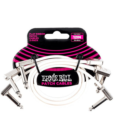 Ernie Ball Cables Flat Ribbon 6386 Blanco 0.3048 Mts. Angulado/Angulado, 3 Piezas