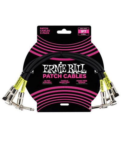 Ernie Ball Cables Patch 6075 Negro 0.30 Mts. Angulado/Angulado 3 Piezas