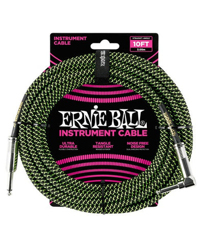 Ernie Ball Cable Braided 6077 Negro/Verde 3.05 Mts. Recto/Angulado