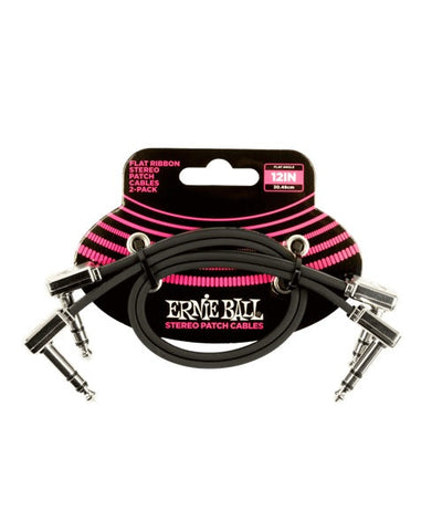 Ernie Ball Cables Estéreo Flat Ribbon 6405 Negro 0.3048 Mts. Angulado/Angulado, 2 Piezas