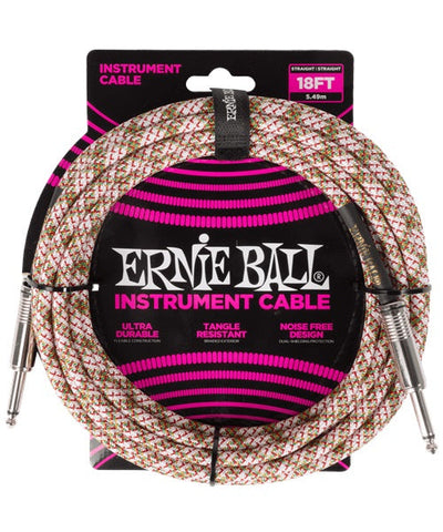 Ernie Ball Cable Braided 6430 Blanco/Rojo/Verde 5.486 Mts. Recubierto Recto/Recto