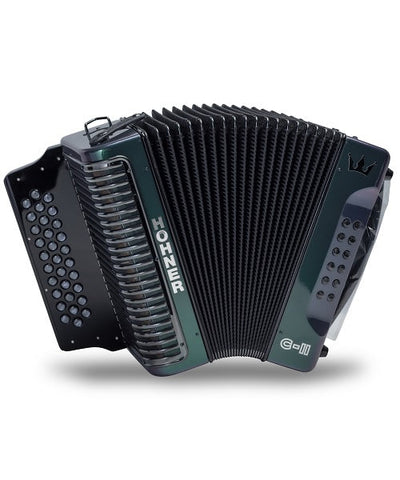 Hohner Acordeón Diatónico Sol-Do-Fa Verde/Dorado con Funda A5010, "Corona C-II"