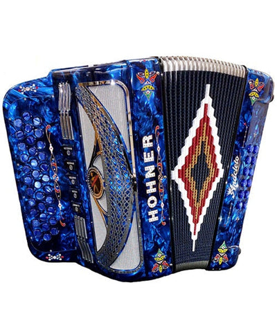 "Exclusiva en Repertorio Wagner Online" Hohner Acordeón Diatónico Fa-Sib-Mib Azul Aperlado A9700-FBBEB-BU con Estuche, Anacleto ''Norteño''