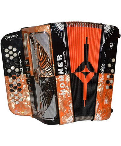 "Exclusiva en Repertorio Wagner Online" Hohner Acordeón Diatónico Fa-Sib-Mib Negro A9730-FBBEB-BK/GD con Estuche, Anacleto ''Rey Aguila''