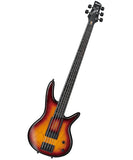 "Exclusiva en Repertorio Wagner Online" Ibanez Bajo Eléctrico 5 Cuerdas Ámbar Transparente/Sombreado Rojo/Negro GWB205-TQF con Funda Fretless, Gary Willis
