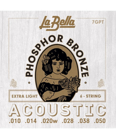 La Bella Encordadura Para Guitarra Acústica Bronce Fosforado 0.010-0.050 7GPT Extra Light