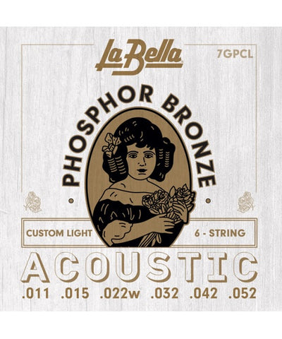 La Bella Encordadura Para Guitarra Acústica Bronce Fosforado 0.011-0.052 7GPCL Custom Light
