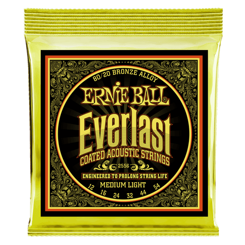 Ernie Ball Encordadura Everlast Medium Light Coated 80/20 Bronze 2556, Guitarra Acústica, 12-54
