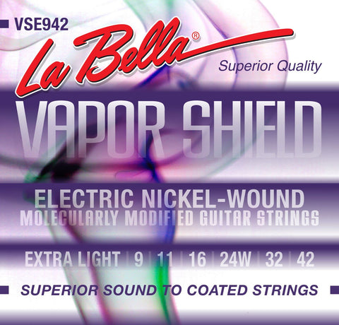 La Bella Encordadura Para Guitarra Eléctrica Extra Light Niquel 0.009-0.042 VSE942 Vapor Shield