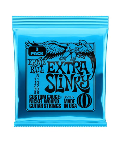 Ernie Ball Encordaduras "Extra Slinky - 3 Pack" 3225, Guitarra Eléctrica, Nickel Wound 8-38