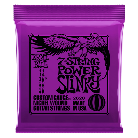 Ernie Ball Encordadura "Power Slinky 7 Cuerdas" 2620, Guitarra Eléctrica, Nickel Wound 11-58