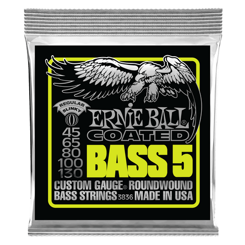 Ernie Ball Encordadura "Regular Slinky Coated" 3836, Bajo Eléctrico 5 Cuerdas 45-130