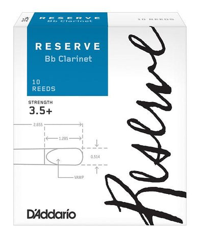 D'Addario Woodwinds Cañas Reserve para Clarinete Si Bemol 3.5+, DCR10355(10), Caja con 10 Pzas