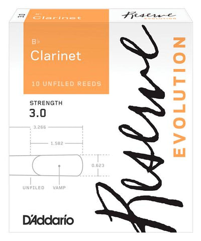 D'Addario Woodwinds Cañas Reserve Evolution para Clarinete Si Bemol 3.0, DCE1030(10), Caja Con 10 Pzas