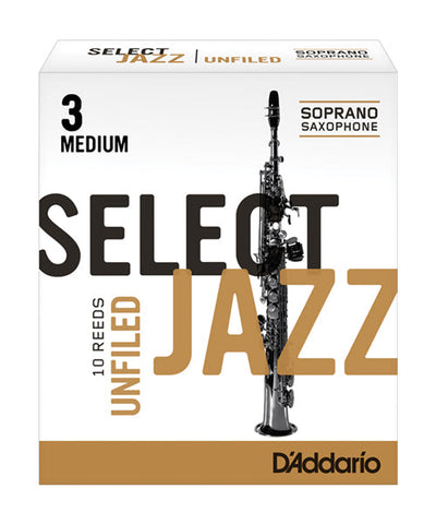 D'Addario Woodwinds (Rico) Cañas "Select Jazz" Para Saxofón Soprano 3M Unfiled, RRS10SSX3M(10), Caja Con 10 Pzas