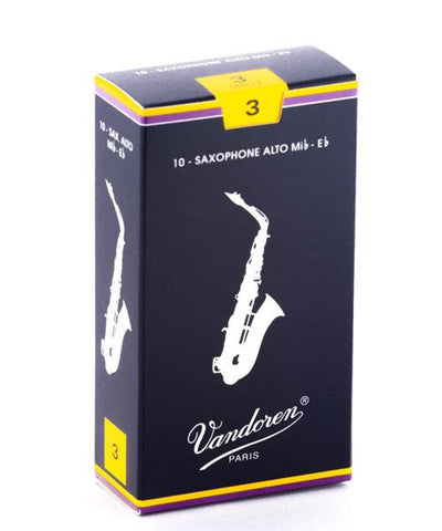 Vandoren Cañas Tradicionales Para Saxofón Alto Mi Bemol 3, SR213(10), Caja Con 10 Pzas