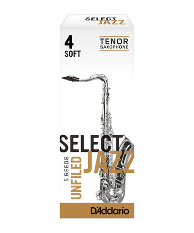 D'Addario Woodwinds (Rico) Cañas "Select Jazz" Para Saxofón Tenor 4S Unfiled, RRS05TSX4S(5), Caja Con 5 Pzas