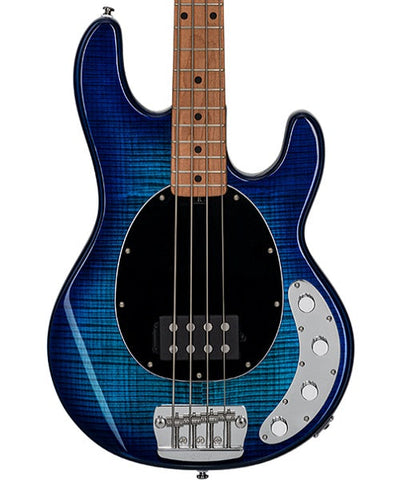 “Exclusiva en Repertorio Wagner Online” Sterling by Music Man Bajo Eléctrico Azul Transparente/Sombreado Azul con Funda RAY34FM-NBL-M2, StingRay