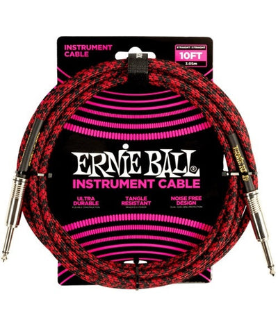 Ernie Ball Cable Braided 6394 Rojo/Negro 3.048 Mts. Recto/Recto