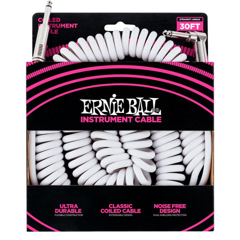 Ernie Ball Cable Coiled 6045 Blanco 9.14 Mts. Recto/Angulado
