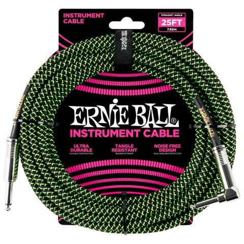 Ernie Ball Cable Braided 6066 Negro/Verde Neon 7.62 Mts. Recto/Angulado