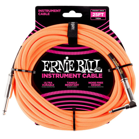 Ernie Ball Cable Braided 6067 Anaranjado Neon 7.62 Mts. Recto/Angulado