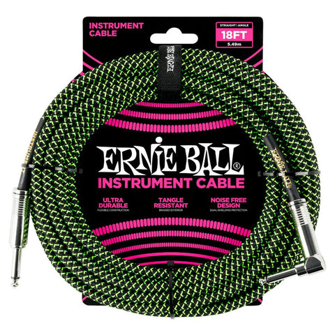 Ernie Ball Cable Braided 6082 Negro/Verde 5.49 Mts. Recto/Angulado